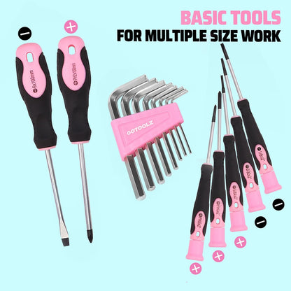 269-Piece Home Tool Set, General Household Repairing Tool Kit with Storage Bag, Basic Hand Tool Kit Set for Home Maintenance, DIY and Crafts(Pink)