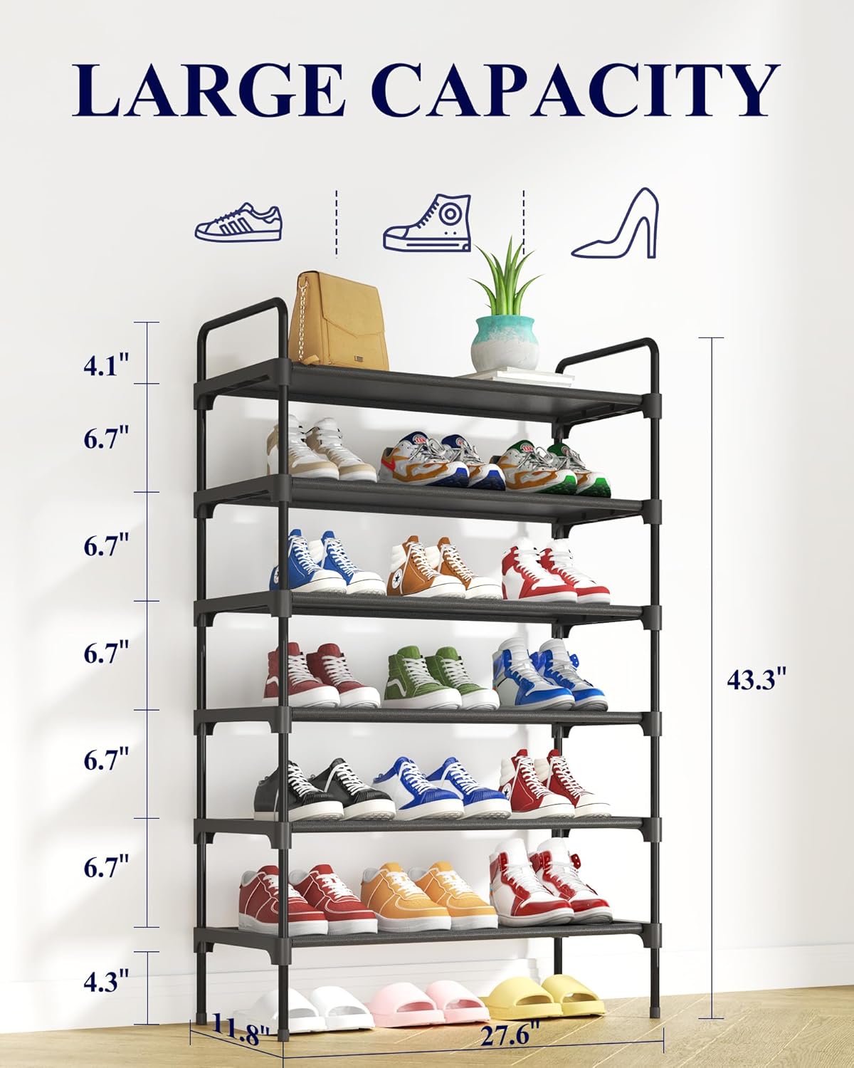 Kitsure Shoe Rack for Closet, Sturdy Shoe Storage for Entryway, Space-Saving Shoe Rack Small and Shoe Shelf, 27.6" Wide, Black