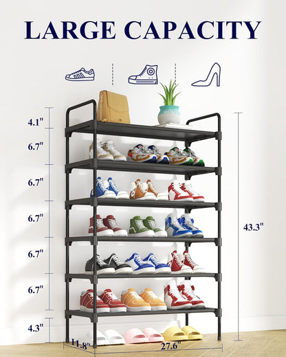 Kitsure Shoe Rack for Closet, Sturdy Shoe Storage for Entryway, Space-Saving Shoe Rack Small and Shoe Shelf, 27.6" Wide, Black