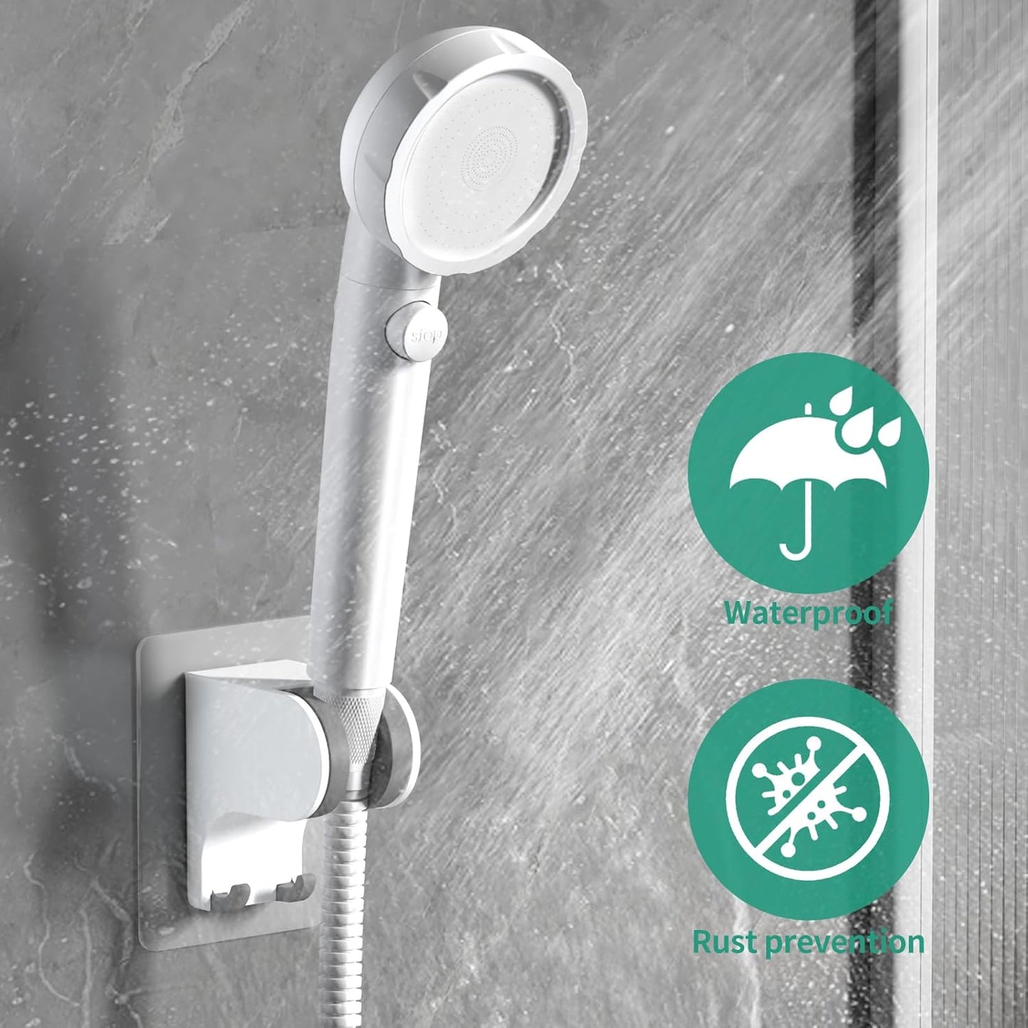 Hand Held Shower Head Holder Wall Mount, Shower Hose Holder Adhesive with 2 Hanger Hooks, Adjustable Shower Handle Holder, No Drilling Shower Wand Holder (‎Chrome, 1 Pack)