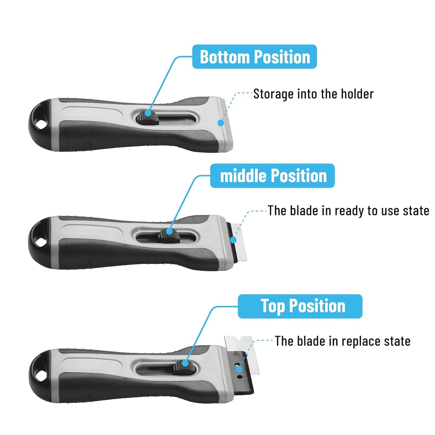 Bates- Razor Blade Scraper Tool, 2 Pack, Gray, 30 Extra Carbon Steel Blades, Anti-Slip Ergonomic Handle Design, Razor Scraper with Buid-In Blade Storage for Cleaning Window, Paint, Oven, Glass Stove