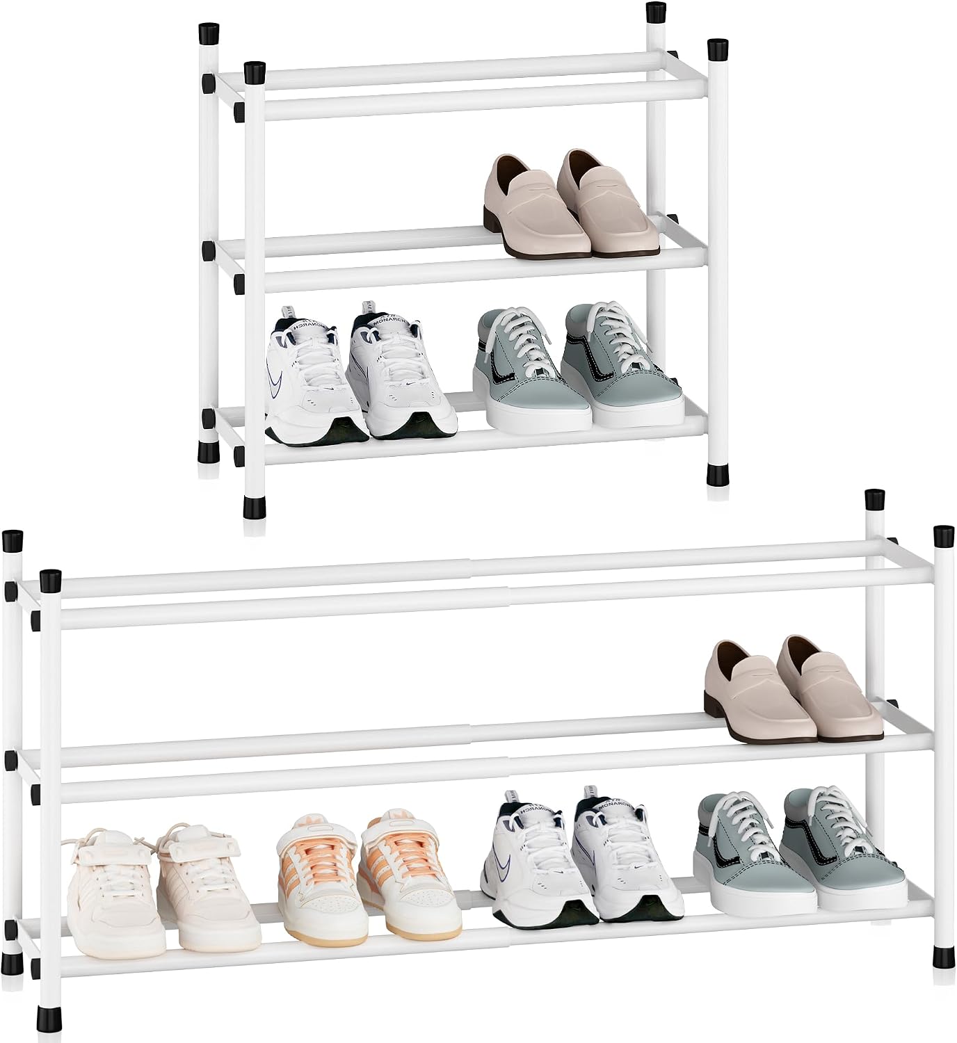 STORAGE MANIAC Expandable Shoe Rack for Closet, 8 Pairs Stackable Small Shoe Rack, Metal Adjustable Shoes Organizer for Entryway, Hallway, Garage, Front Door, Shoes Shelves, Black 2 Tier