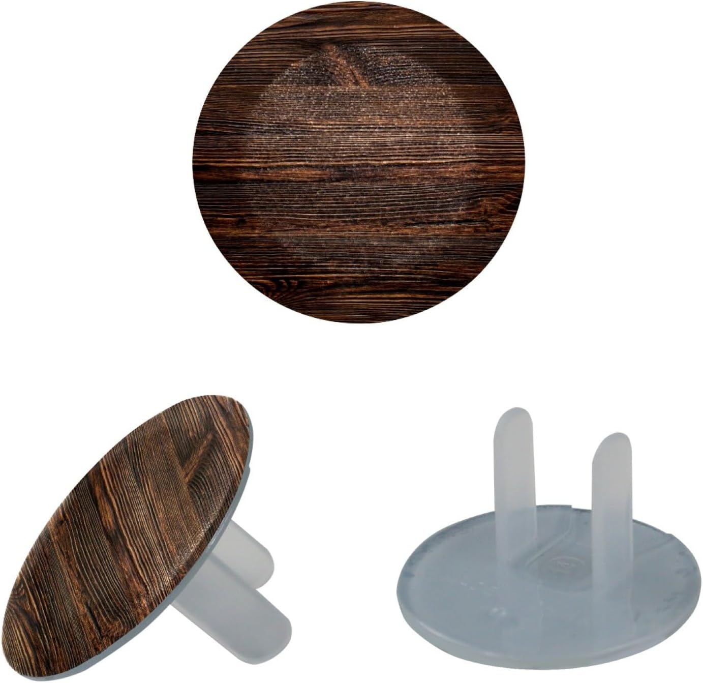 Vintage Brown Wood 12 Packs Outlet Covers Child Proof Plug Protector, Safety Outlet Plugs Covers, 2-Prong Wall Socket Protection Caps, Round Electrical Wall Receptacle for Home Office