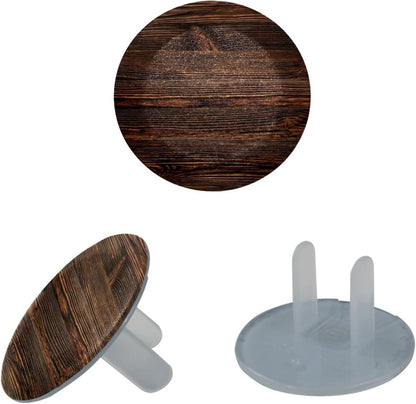 Vintage Brown Wood 12 Packs Outlet Covers Child Proof Plug Protector, Safety Outlet Plugs Covers, 2-Prong Wall Socket Protection Caps, Round Electrical Wall Receptacle for Home Office