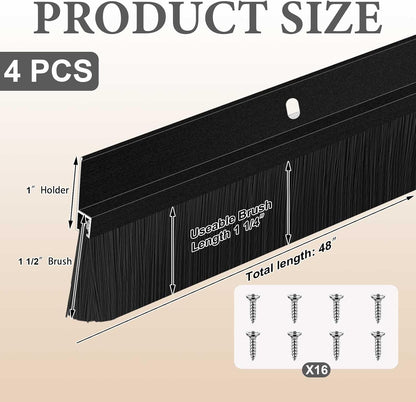 Gisafai 2 Pcs Aluminum Door Sweep with Soft PP Brush 8 Screws Long Bottom Sweep Door Brush for Exterior Home Garage Threshold Seal (36 Inches,Black)