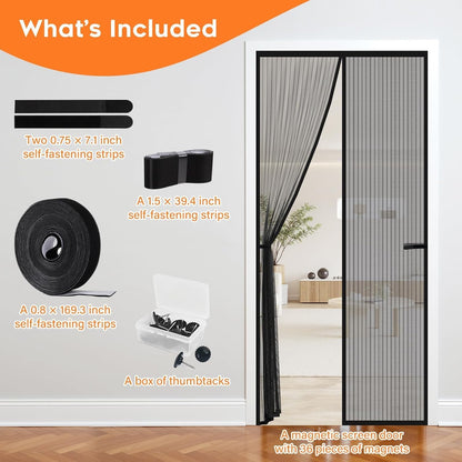 Magnetic Screen Door, Screen Door Mesh, Heavy-Duty Mesh Curtain, Door Net Keep Bugs Out, Hands Free Partition, Screen Size 38” × 83”, Fits 36” × 82” Doors, Pet & Kid Friendly, Black