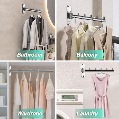 Clothes Hanger Laundry Room Hanging Rod Wall Mount Valet Hooks for Closets