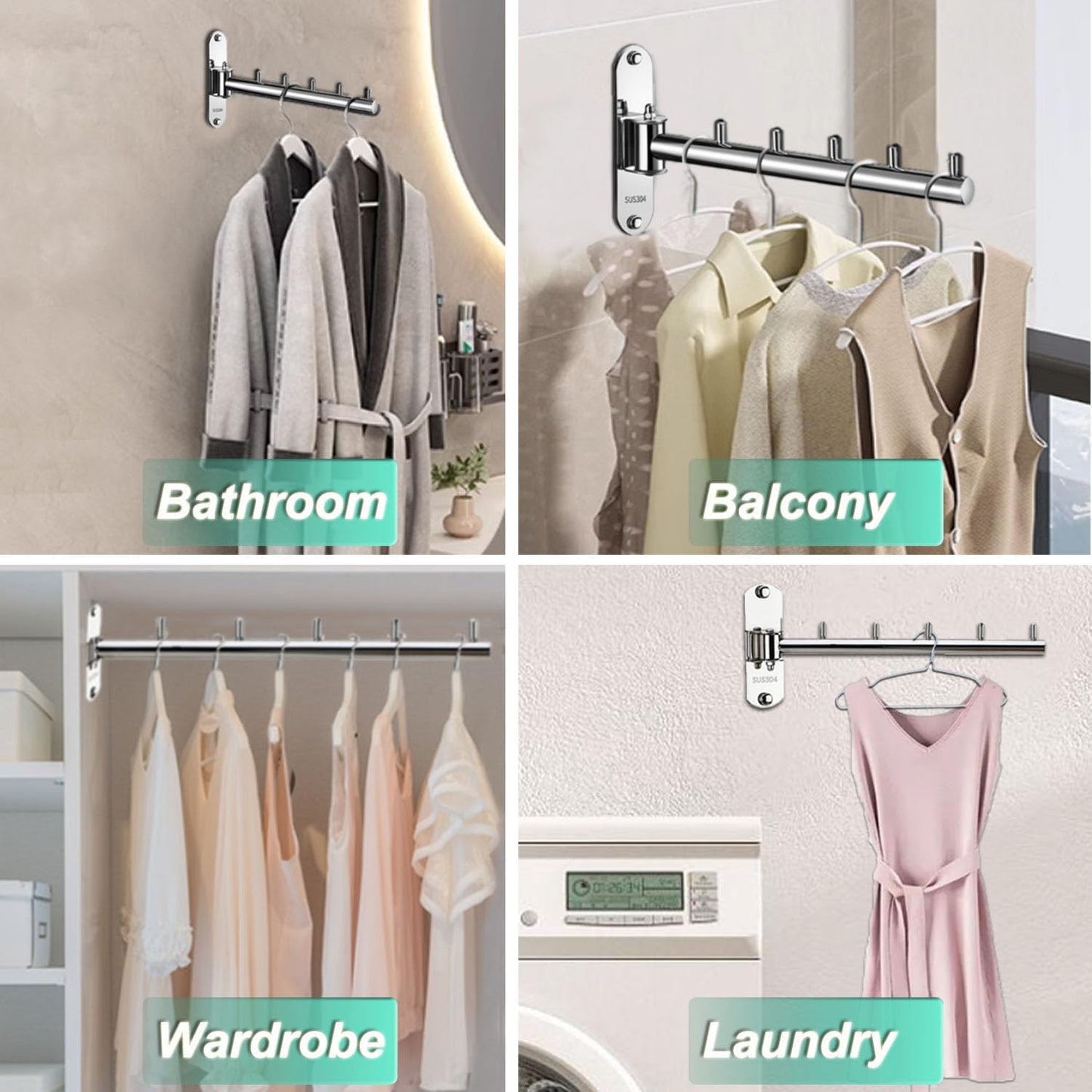 Foldable Wall Mounted Clothes Hanger Racks, Clothes Drying Rack Hooks 2Pack
