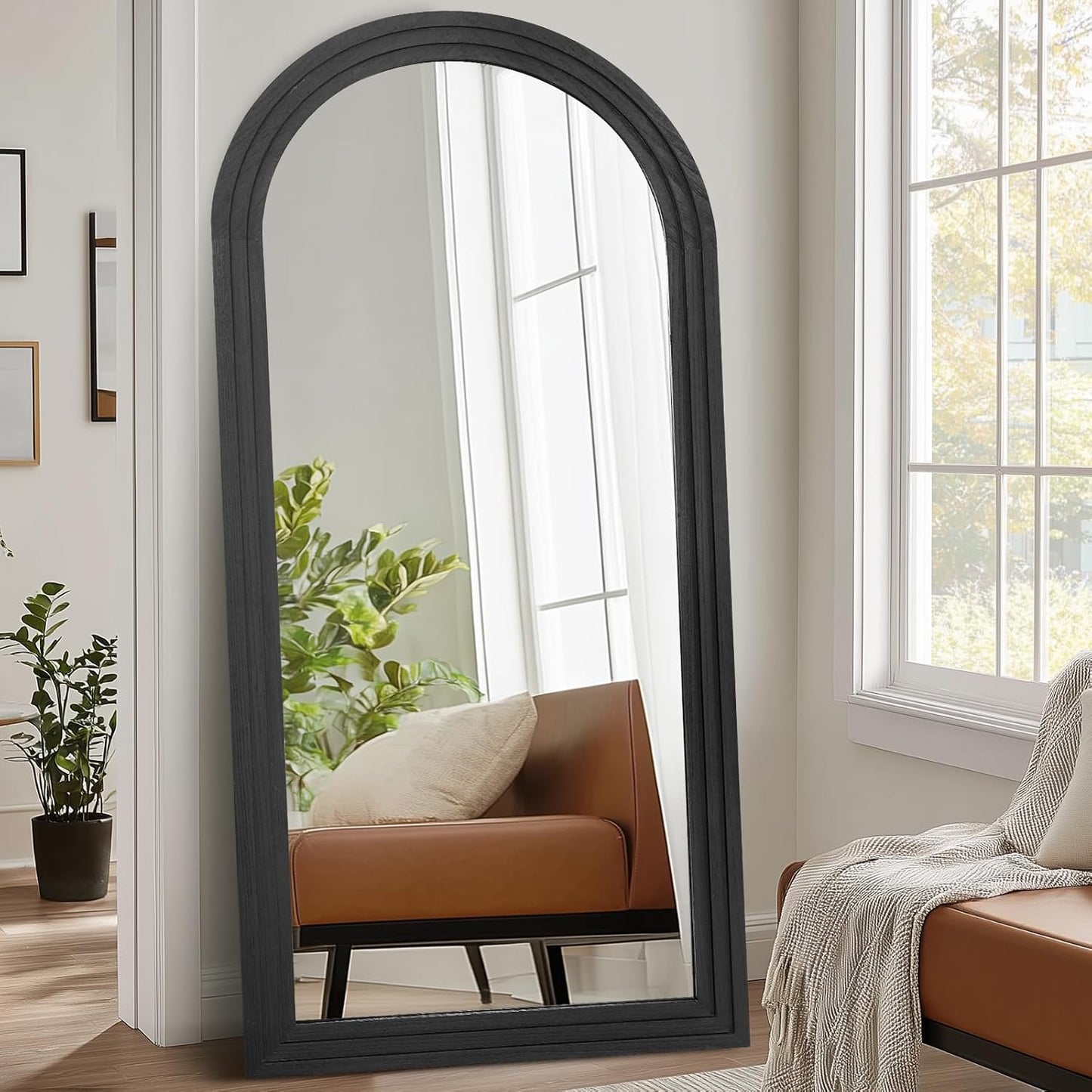 Solid Wood Full Length Mirror - 65"x22" Arched Floor Mirror, Free Standing & Wall Mounted - Elegant Design for Bedroom, Dressing Room, Hallway, Brown