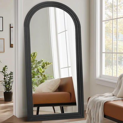 Solid Wood Full Length Mirror - 65"x22" Arched Floor Mirror, Free Standing & Wall Mounted - Elegant Design for Bedroom, Dressing Room, Hallway, Brown