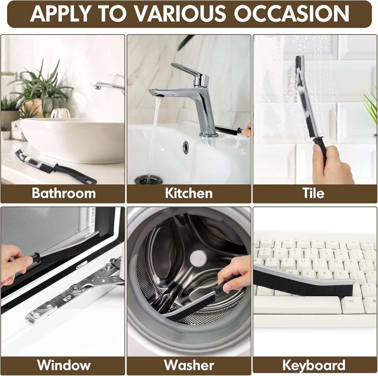 6P Crevice Cleaning Brush Hard Bristle Crevice Grout Cleaner Brush Thin Brush Gap Grout Cleaner for for Household Use, Bathroom, Kitchen