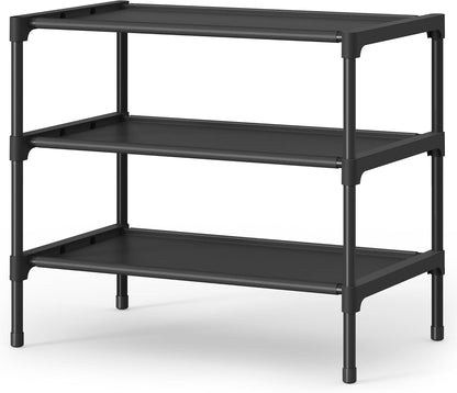 SONGMICS Shoe Rack, 2-Tier Shoe Storage Organizer, Space-Saving, 11.7 x 16.5 x 12.2 Inches, Entryway, Metal Frame, Non-Woven Fabric Shelves, Ink Black ULSH012BH01