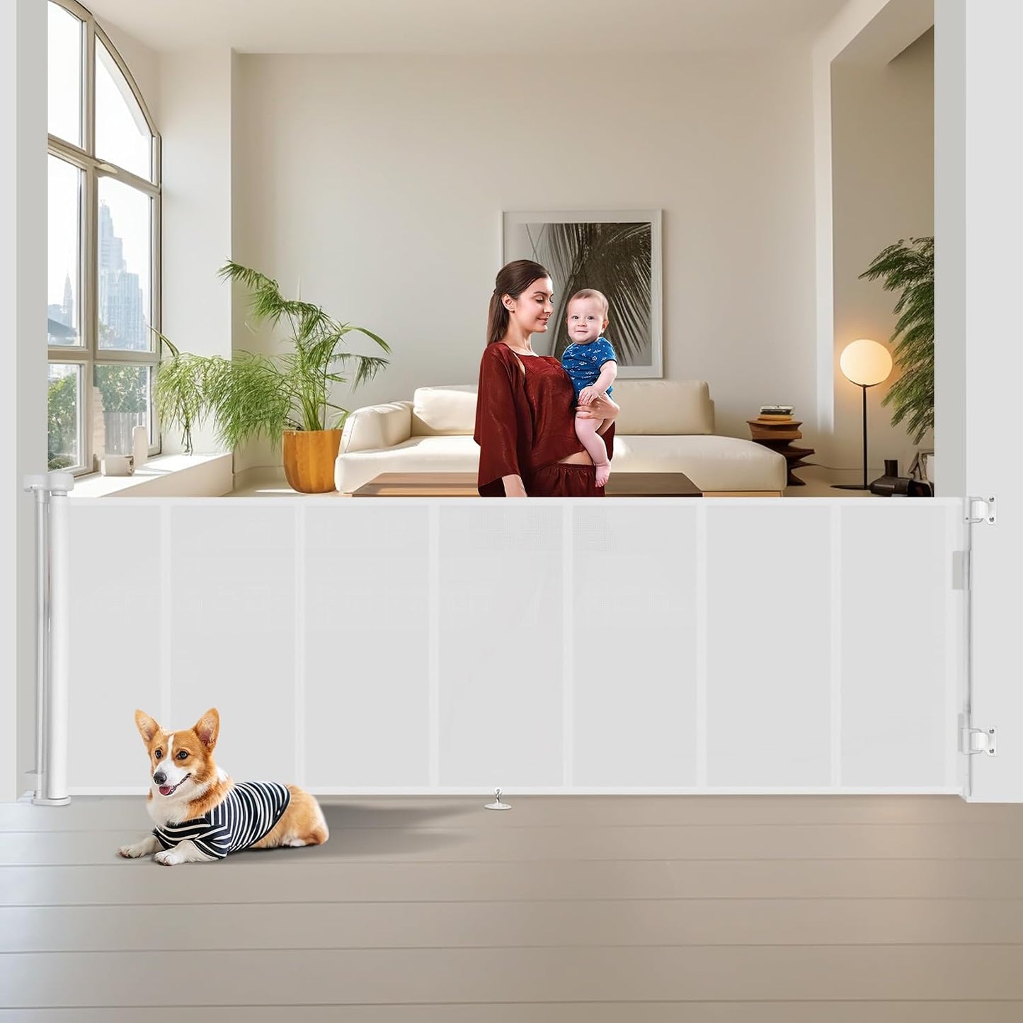 Miumoon 71 inch Retractable Baby Gates 42 inch Tall, Retractable Gate with Reinforced Strip Design to Prevent Crawling Through, 6 FT Retractable Dog Gate for Stairs, Doorways, Hallways, Indoor/Outdoor