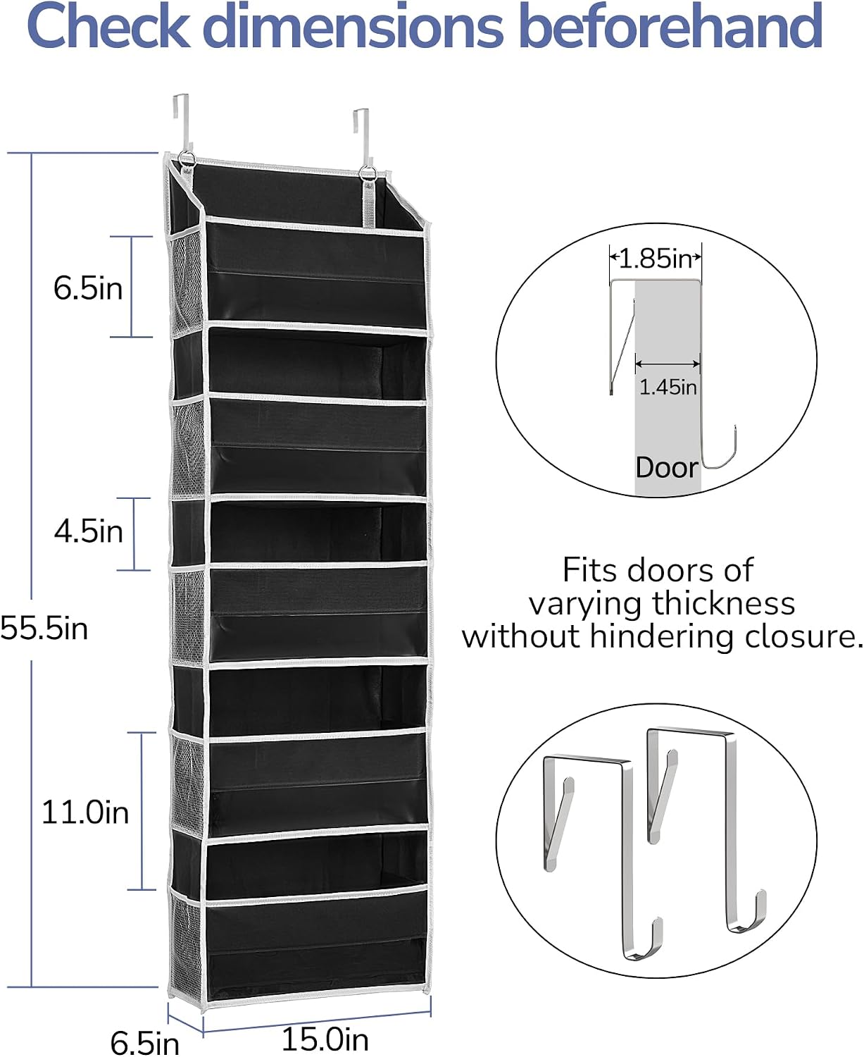 ULG Over the Door Organizer, 5-Tier Extra Large Hanging Storage with 10 Mesh Pockets, 100 lbs Capacity, Heavy Duty Door Organizer for Closet, Bedroom, Nursery Storage, Beige
