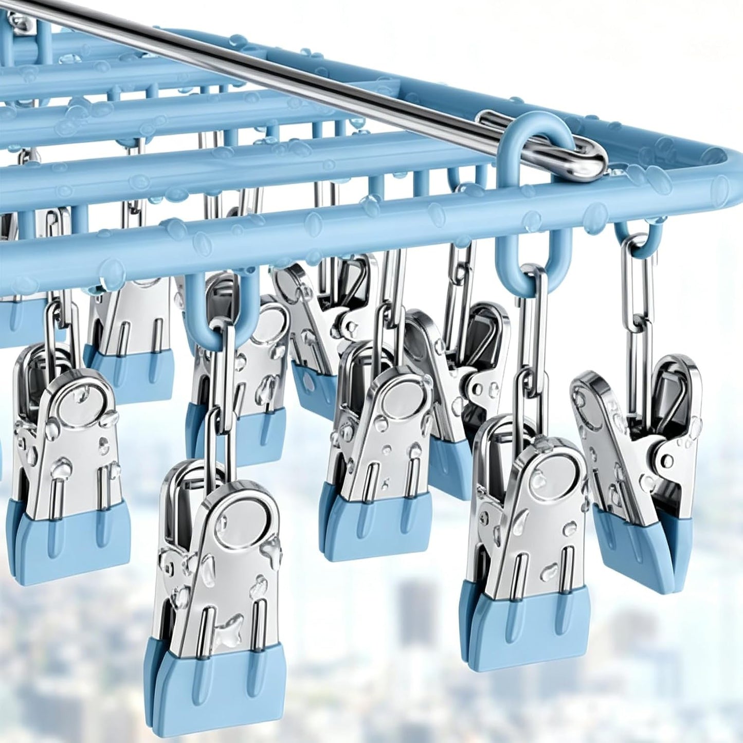 Drying Rack for Sock, Stainless Steel Sock Drying Rack with 23 Clips, Swivel Hook Windproof Hanger for Sock, Laundry, Hat, Scarf, Bras, Towel, Underwear, Pants, Gloves (White)