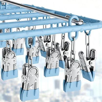 Drying Rack for Sock, Stainless Steel Sock Drying Rack with 23 Clips, Swivel Hook Windproof Hanger for Sock, Laundry, Hat, Scarf, Bras, Towel, Underwear, Pants, Gloves (White)