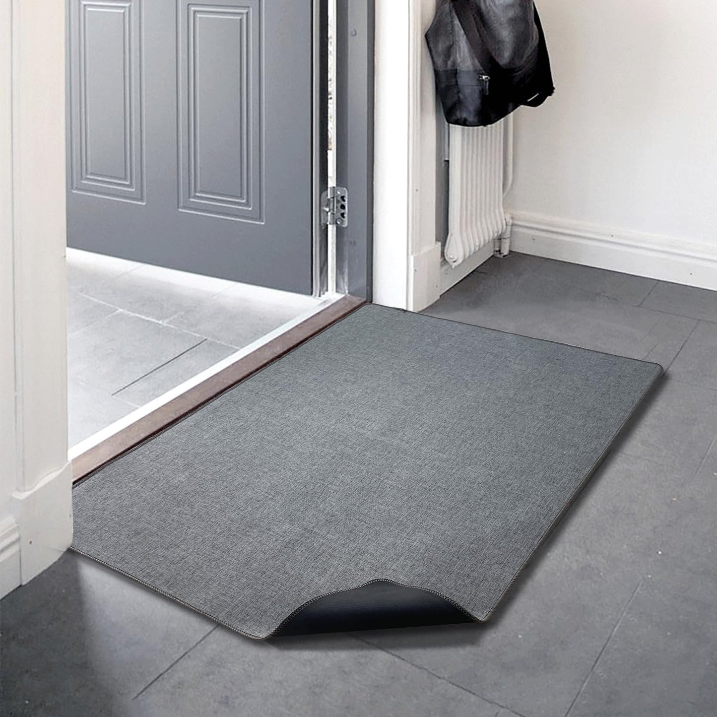 Yancorp 16"x26" Ultra Thin Bathroom Rugs,Low Profile Bath Rug,Rubber mat,Fit Under Door,Non Slip,Machine Washable Shower Rug,Dark Grey