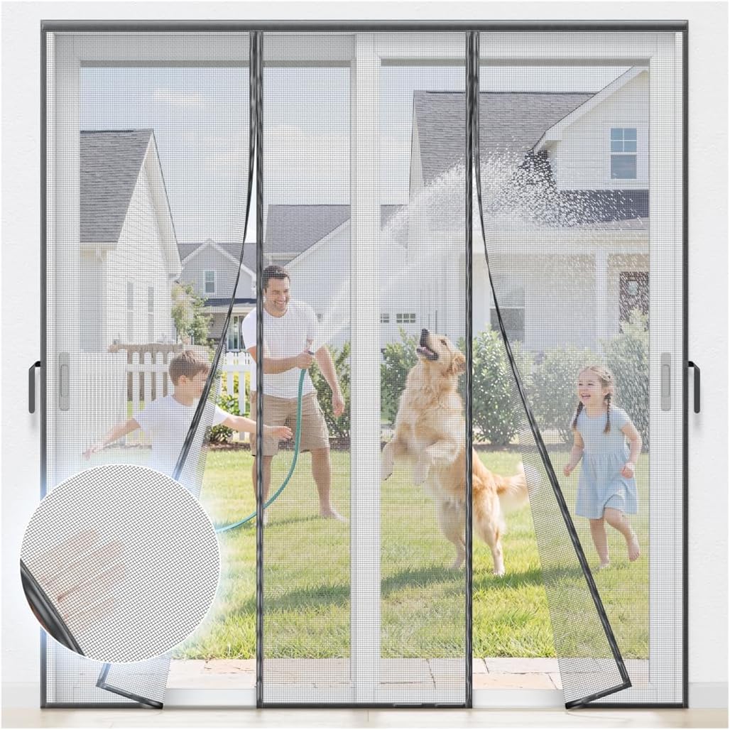 Heavy Duty Magnetic Screen Door Mesh - Auto-Sealing Hand-Free Door Net Screen with 50 Magnets, Pet & Kid Friendly, PET Fine Mesh Doors Screens Keep Bugs & Mosquitos Out Fits Front Doors Size 36” x 82”