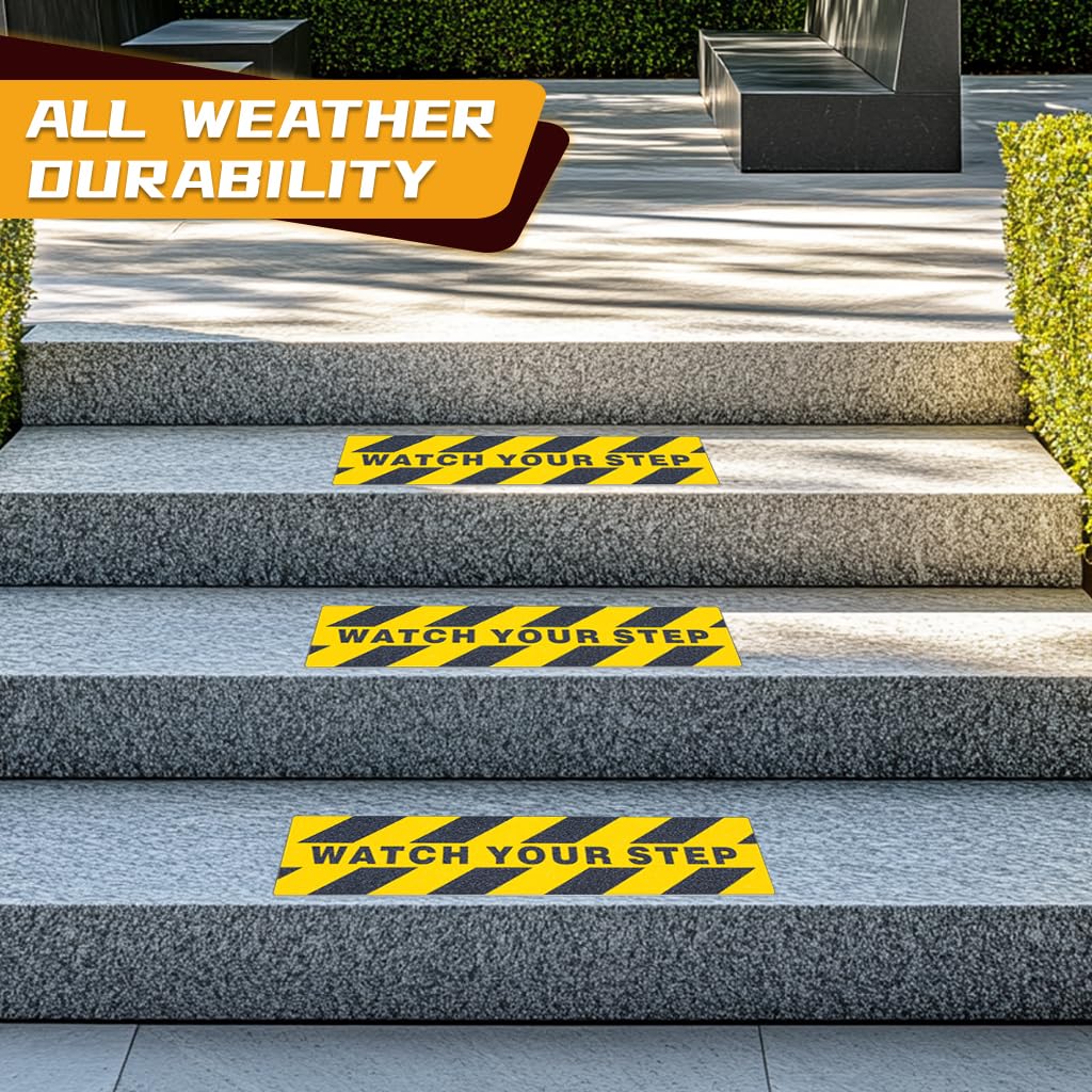 LifeGrip Anti Slip Traction Treads 10 Pack, 6"x32" with Glow in Dark Stripe, Best Grip Tape Grit Non Slip, Outdoor Non Skid Tape, High Traction Friction Abrasive Adhesive for Stairs Step