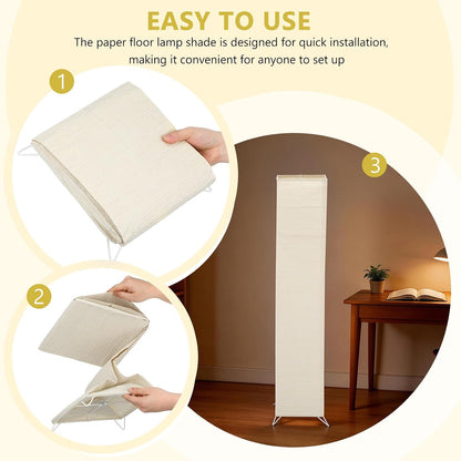 Veemoon Square Paper Floor Lamp Shade, Standing Rice Paper Lantern Shade Foldable Japanese Light Cover Modern Style Decorative Lampshade for Home Office Bedroom, Soft Lighting, 49inch, Light Yellow
