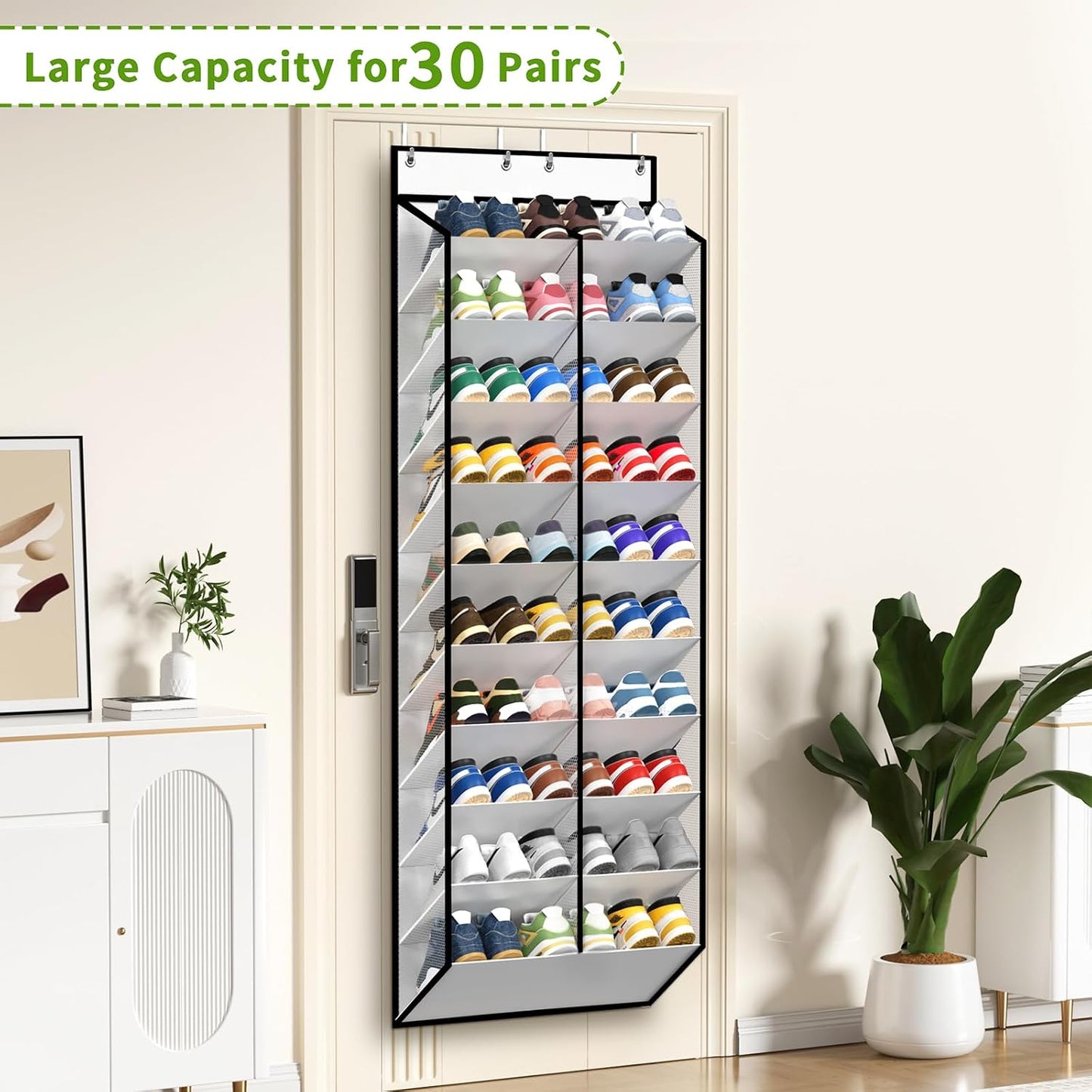 KEEPJOY Over The Door Shoe Organizer,Hanging Shoe Organizer 12 Mesh Pockets Shoe Organizer for Closet,Works Well for Men and Woman Kids Shoes Storage, 57.5×12.6inch(Beige)