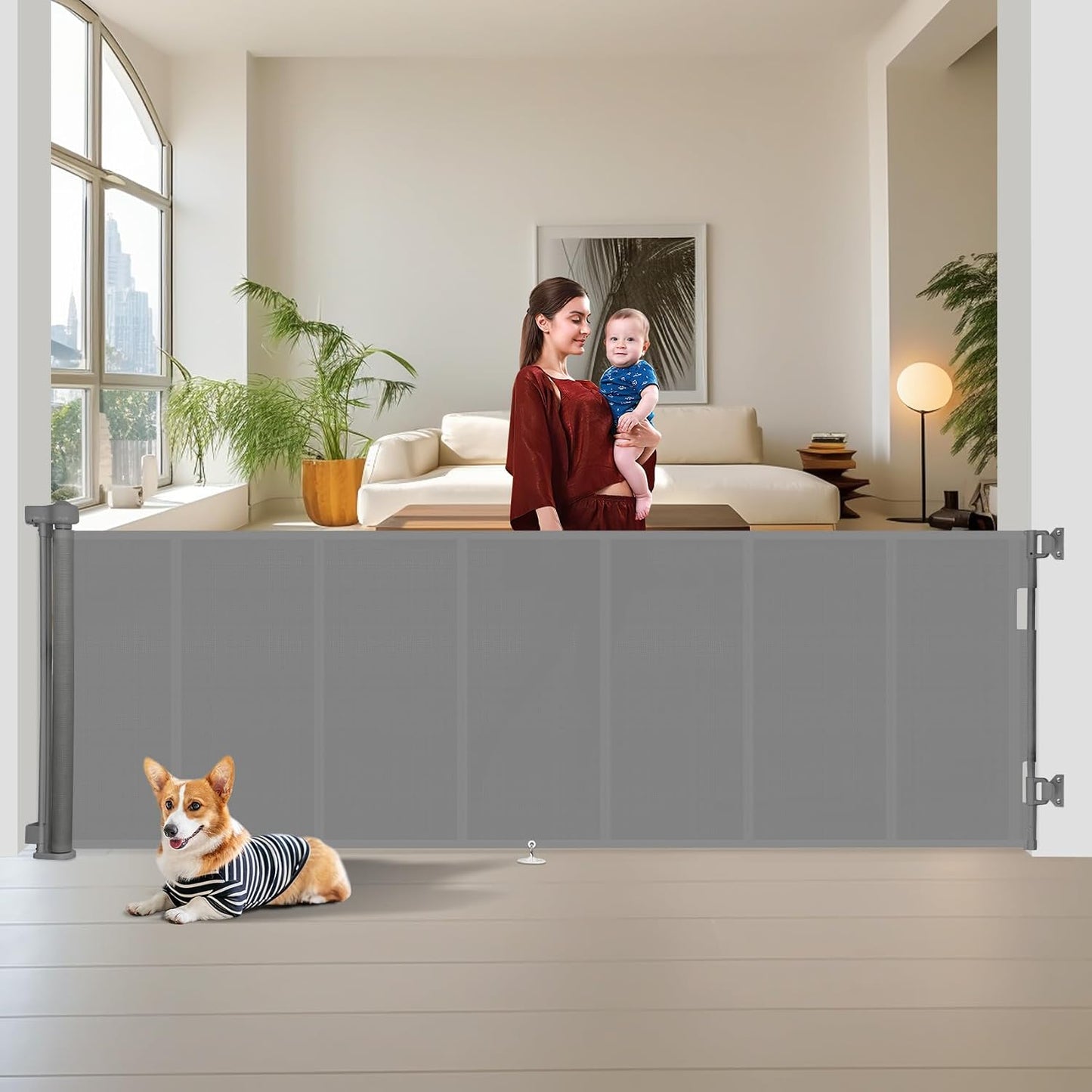 Miumoon 71 inch Retractable Baby Gates 42 inch Tall, Retractable Gate with Reinforced Strip Design to Prevent Crawling Through, 6 FT Retractable Dog Gate for Stairs, Doorways, Hallways, Indoor/Outdoor