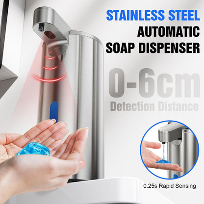 Fantictas Automatic Foaming Soap Dispenser Touchless, Stainless Steel 11.5 oz 3 Levels Adjustable Hand Soap Dispenser with Rechargeable Sensor Pump for Kitchen & Bathroom Liquid Soap