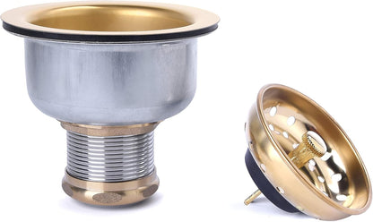 3-1/2 Deep Cup Kitchen Sink Drain Assembly, 304 Stainless Steel Construction With Fixed Post Basket and Long Extended Shank/CAS Approved and White Finish
