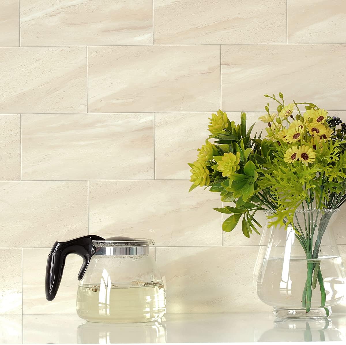 BeNice Peel and Stick Backsplash Large Bathroom Subway Tiles,Kitchen Shower Wall Stickers Waterproof(23Tiles) Gray White