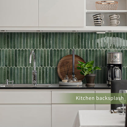 10 Sheets Long Hexagon Tile Peel and Stick Backsplash | Self-Adhesive Wall Tiles Stick on Back Splash for Kitchen, Bathroom, Fireplace,RV(Green,12"×12")