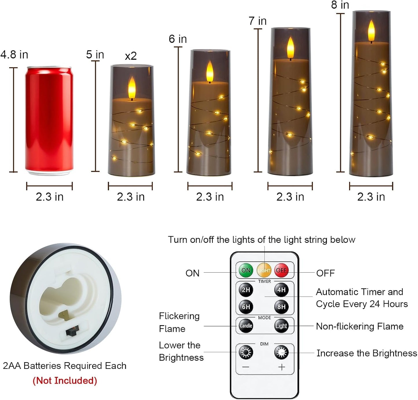 Raycare Flameless Candle with Remote Timer, 3 Flickering Acrylic Battery Operated LED Pillar Candles with Embedded Star String for Christmas, Wedding, Home Table Decor, and as a Gift (Ivory White)