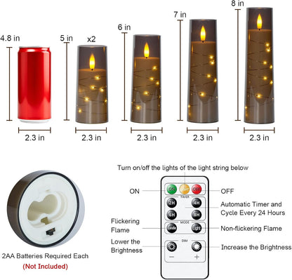 Raycare Flameless Candle with Remote Timer, 3 Flickering Acrylic Battery Operated LED Pillar Candles with Embedded Star String for Christmas, Wedding, Home Table Decor, and as a Gift (Ivory White)
