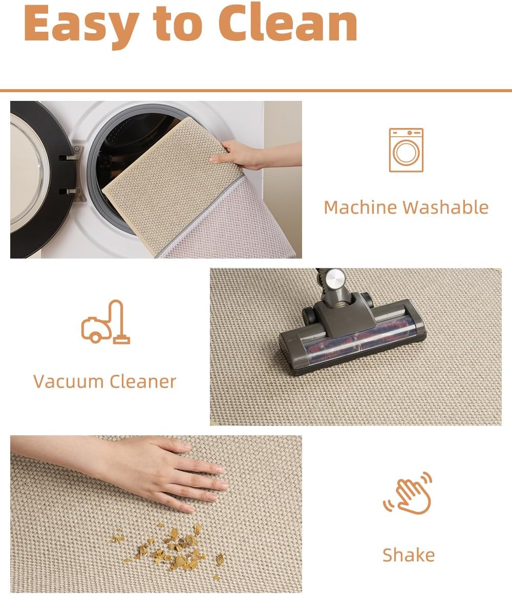 PADOOR Non-Slip Bath Mat With Rubber-Backing, Braided Absorbent Machine Washable Thin Rug for Bathroom Floor, Quick Dry, Fits Under Door, 17''x24'' Beige