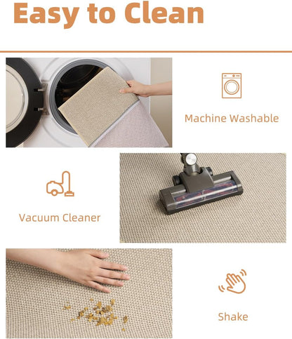 PADOOR Non-Slip Bath Mat With Rubber-Backing, Braided Absorbent Machine Washable Thin Rug for Bathroom Floor, Quick Dry, Fits Under Door, 17''x24'' Beige