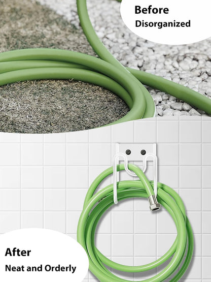 Metal Garden Hose Holder, Sturdy Wall Mounted Water Hose Hanger, Solid Hose Hook for Garden Garage Water Hose/Extension Cords/Vacuum Lines (White)