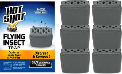Hot Shot Flying Insect Trap, Discreet, Hassle-Free Trap Attracts, Captures House and Fruit Flies, 24/7 Continuous Attraction, No Plug-in Or Electricity Needed, 6 Count 984ml Each