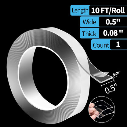 Art3d Double-Sided Tape (4-Roll of 10FT), Removable, Traceless, Washable, Reusable - Multipurpose Tape as Seen on TV (1/24" x 1/2" x 10', 4)