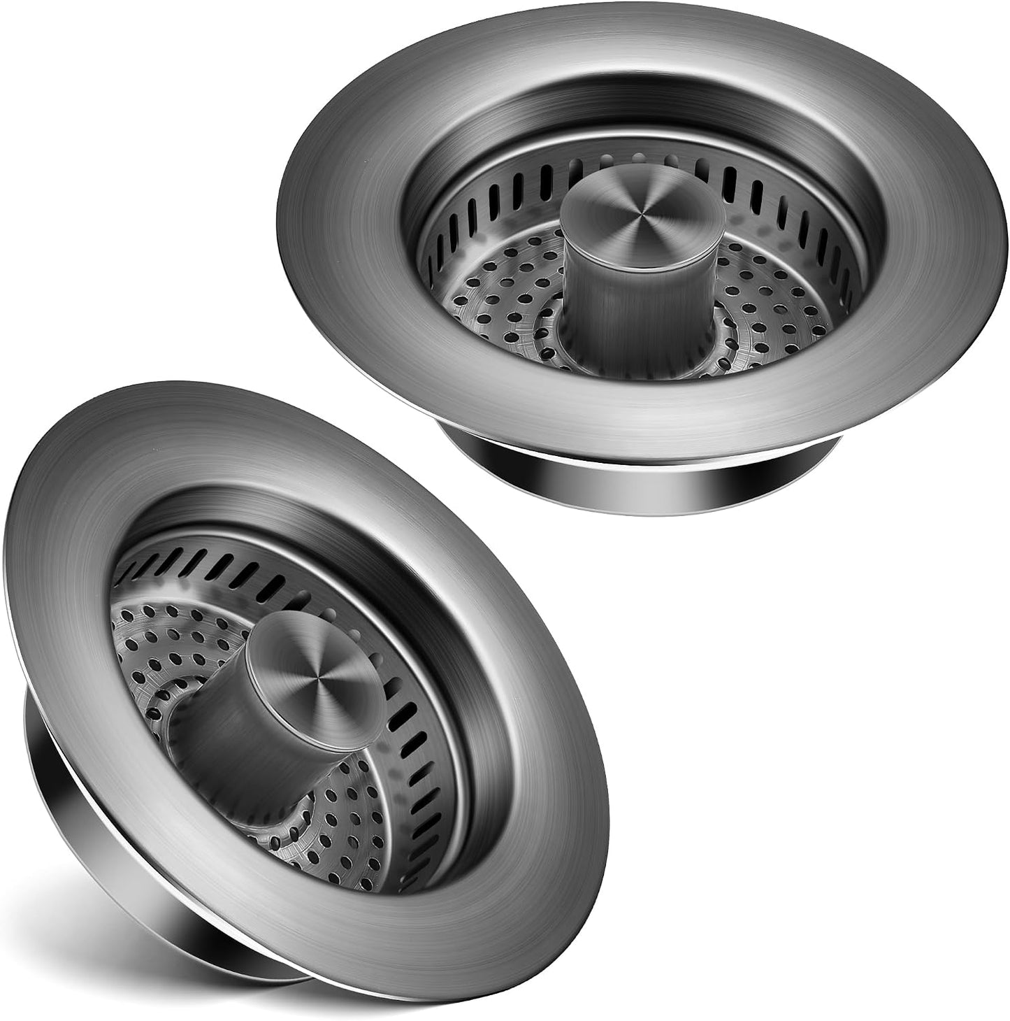 Sink Drain Strainer 3 in 1, 304 Stainless Steel Pop Up Kitchen Sink Stopper with Anti-Clogging Basket, Kitchen Essential Drain Anti-Clog Gadgets, Fits US Standard 3-1/2'' Sink Drain (SUS 304 Brushed)