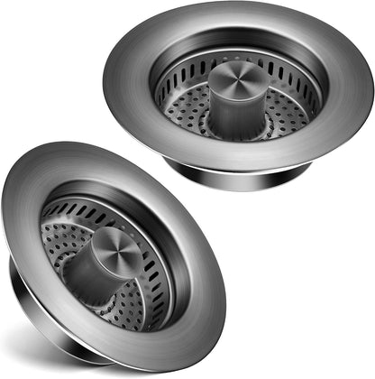Sink Drain Strainer 3 in 1, 304 Stainless Steel Pop Up Kitchen Sink Stopper with Anti-Clogging Basket, Kitchen Essential Drain Anti-Clog Gadgets, Fits US Standard 3-1/2'' Sink Drain (SUS 304 Brushed)