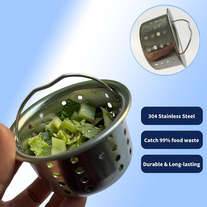 Kitchen Sink Drain Strainer Assembly, 3-1/2 Inch 304 Stainless Steel Sink Drain Kit with Deep Removable Basket, Stopper & Sealing Lid, Fits Standard Kitchen Sinks, Prevents Clogs，Brushed Color