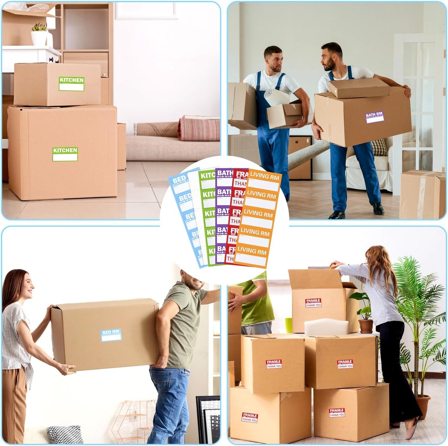 Home Moving Labels, 300 Count Color Coded Moving Labels for Boxes, 3.5"x2" Large Packing Stickers with Writable Areas, Includes Fragile and Blank, Removable