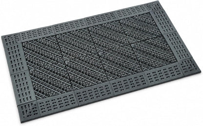 Heavy-Duty Outdoor Door Mat– Modular Interlocking Bristle Boot Scraper – All-Weather Mud & Snow Shoe Cleaner for High-Traffic Entryway, Garage, & Patio (Gray, 18" x 30")
