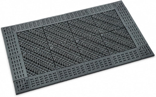 Heavy-Duty Outdoor Door Mat– Modular Interlocking Bristle Boot Scraper – All-Weather Mud & Snow Shoe Cleaner for High-Traffic Entryway, Garage, & Patio (Gray, 18" x 30")