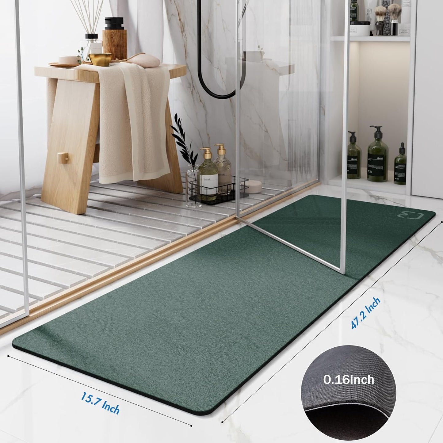 Diatomaceous Earth Bath Mat Rugs Super Absorbent Diatomite Stone Bath Mat Non Slip Quick Dry Thin Bathroom Mat Fit Under Door, Floor Rugs in Front of Bathtub, Shower Room, Sink,15.7"x23.6", Grey