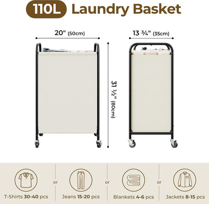 GRANNY SAYS 2 Section 130L Laundry Sorter, Large Laundry Hamper Basket with Wheels and Handles, Durable and Sturdy Rolling Cart for Laundry Room, Hotel, Bedroom, Beige