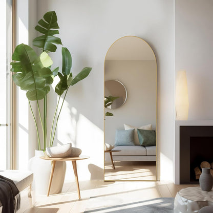 59"x16" Arched Full Length Mirror, Full Body Mirror with Leaning or Standing, Floor Standing Aluminum Frame for Bedroom, Livingroom, Cloakroom, Black