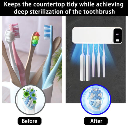 Toothbrush Cleaner with 5 Slots, Rechargeable Wall Mounted Toothbrush Holders for Bathroom Family, No Drilling Smart Timer Function Auto Cleaning, Birthday Gift Pick