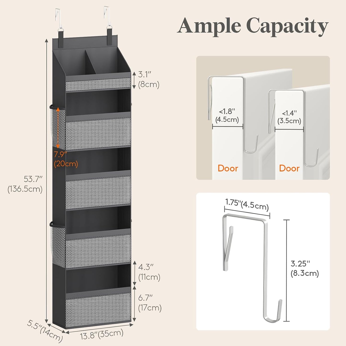 Lifewit 4 Tier Over the Door Diaper Organizer for Nursery, Large Heavy Duty Hanging Storage with 4 Mesh Side Pockets, Sturdy Back of Door Shelf for Baby Stuff Toy in Pantry, Laundry, Bathroom, Gray