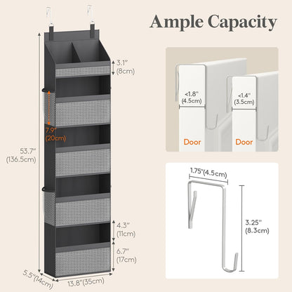 Lifewit 4 Tier Over the Door Diaper Organizer for Nursery, Large Heavy Duty Hanging Storage with 4 Mesh Side Pockets, Sturdy Back of Door Shelf for Baby Stuff Toy in Pantry, Laundry, Bathroom, Gray