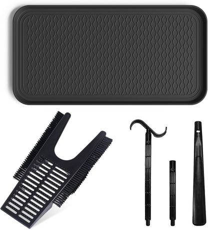 Boot Trays for Entryway, Multifunctional Shoe Mat with Cleaning Brush, Boot Tray for Shoes Plants Pots Pet Bowls
